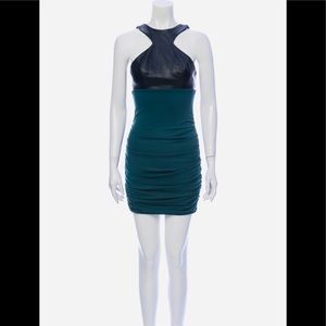 NWT LA PINA by DAVID HELWANI LINDSEY Mixed-Media Ruched Dress w Leather XS
